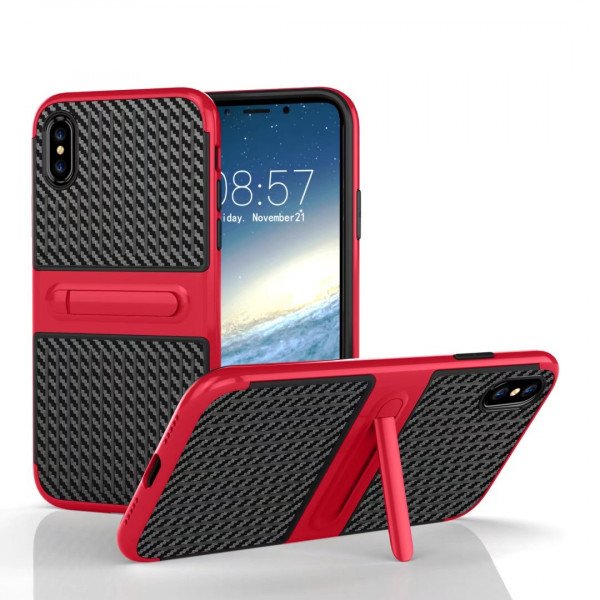 Wholesale Apple iPhone X (Ten) Slim Fit Kickstand Hybrid Case (Red)